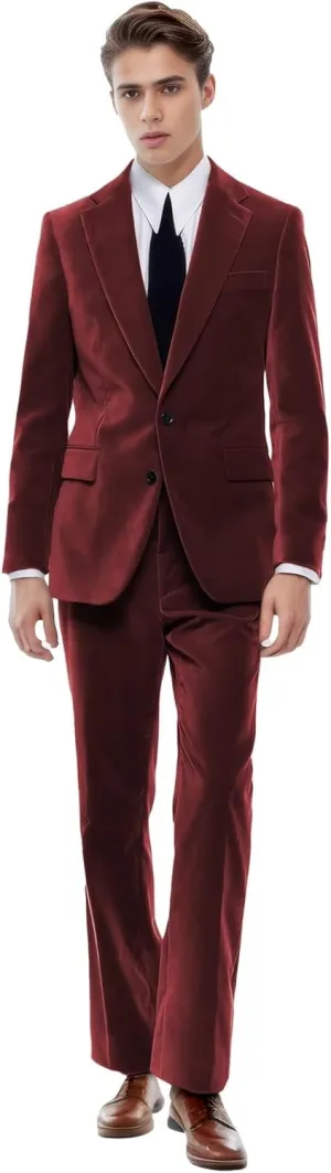Men's Suits 2 Piece Velvet Suit for Men Slim Fit Suit Jacket Pants Set Two Button Prom Wedding Tuxedo Suits