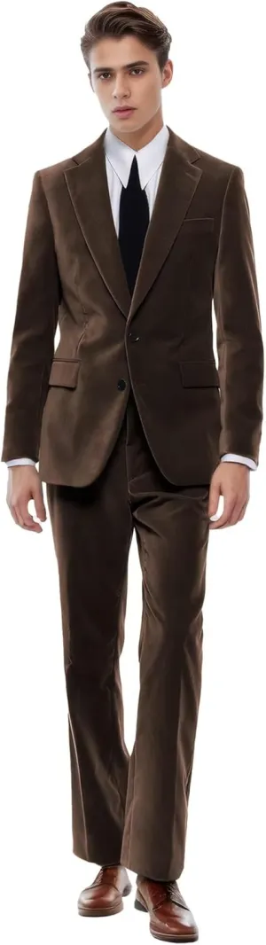 Men's Suits 2 Piece Velvet Suit for Men Slim Fit Suit Jacket Pants Set Two Button Prom Wedding Tuxedo Suits