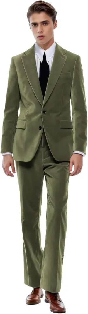 Men's Suits 2 Piece Velvet Suit for Men Slim Fit Suit Jacket Pants Set Two Button Prom Wedding Tuxedo Suits