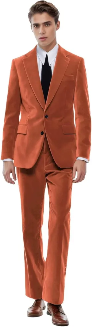 Men's Suits 2 Piece Velvet Suit for Men Slim Fit Suit Jacket Pants Set Two Button Prom Wedding Tuxedo Suits