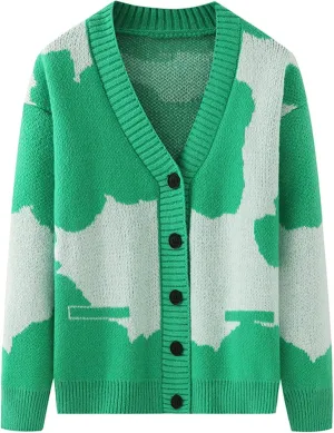 Mens Sweater Jacket Men's Patchwork V Neck Open Front Button Down Cardigan Long Sleeve Knitted Sweater