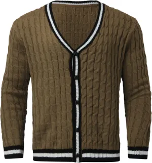 Mens Sweater Jacket Men's Patchwork V Neck Open Front Button Down Long Sleeve Knitted Cardigan Sweater