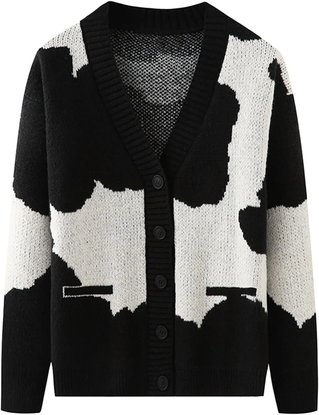 Mens Sweater Men's Patchwork V Neck Open Front Button Down Cardigan Long Sleeve Knitted Sweater