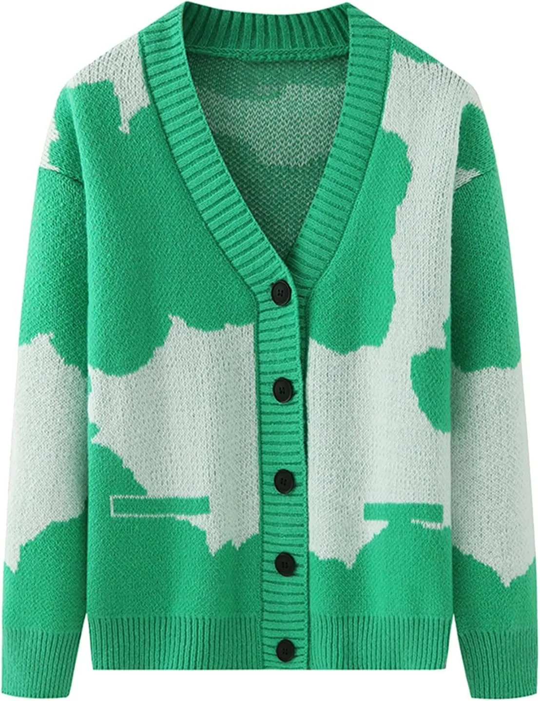 Mens Sweater Men's Patchwork V Neck Open Front Button Down Cardigan Long Sleeve Knitted Sweater