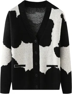 Mens Sweater Men's Patchwork V Neck Open Front Button Down Cardigan Long Sleeve Knitted Sweater