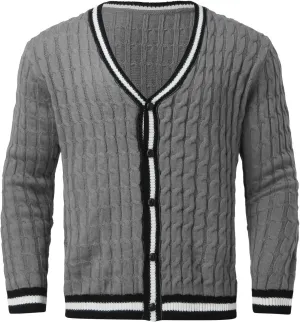 Mens Sweater Men's Patchwork V Neck Open Front Button Down Long Sleeve Knitted Cardigan Sweater