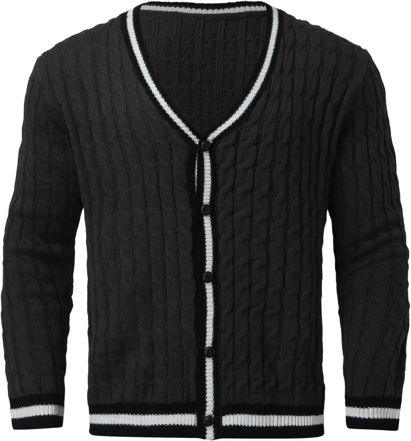 Mens Sweater Men's Patchwork V Neck Open Front Button Down Long Sleeve Knitted Cardigan Sweater