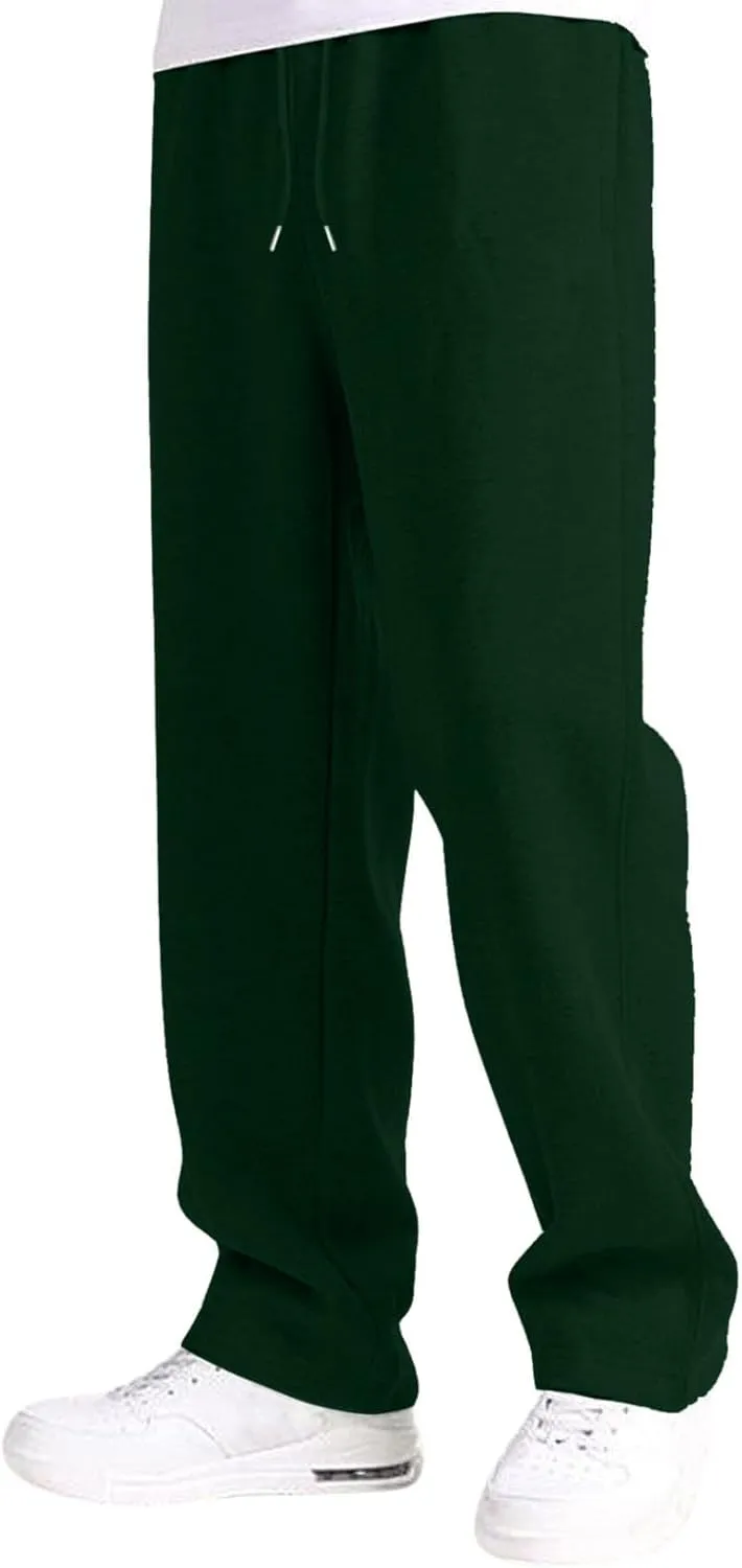 Mens Sweatpants Open Bottom Athletic Baggy Straight Leg Pants Casual Drawstring Waist Fleece Joggers with Pockets