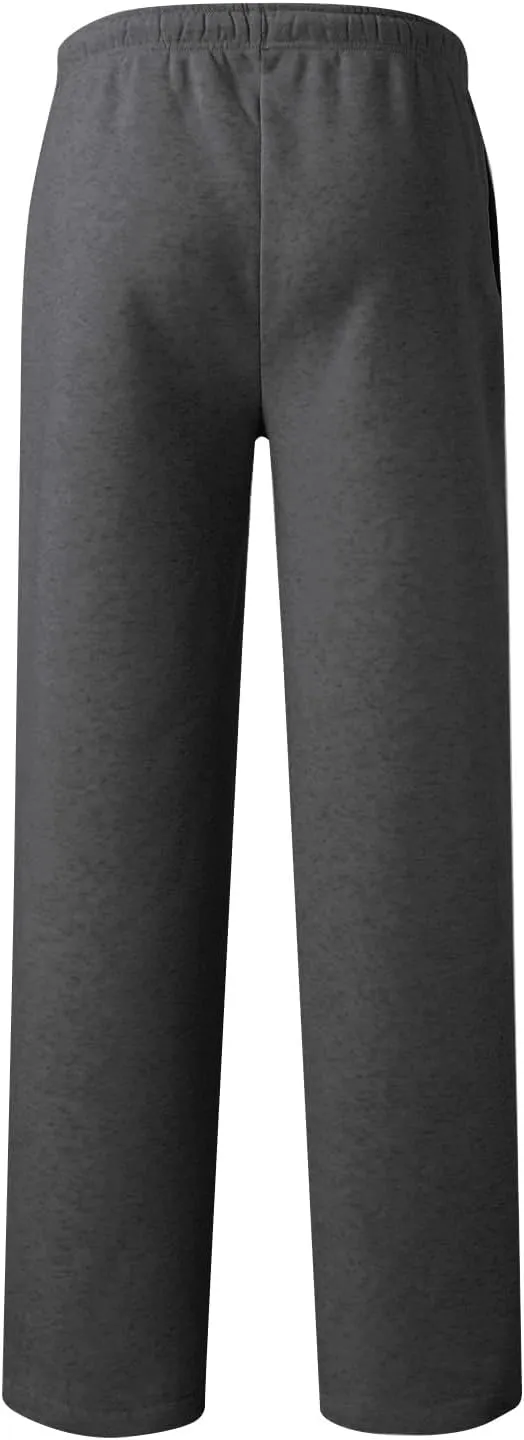 Mens Sweatpants Open Bottom Athletic Baggy Straight Leg Pants Casual Drawstring Waist Fleece Joggers with Pockets