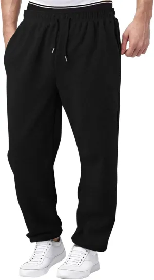 Mens Sweatpants Open Bottom Athletic Baggy Straight Leg Pants Casual Drawstring Waist Fleece Joggers with Pockets