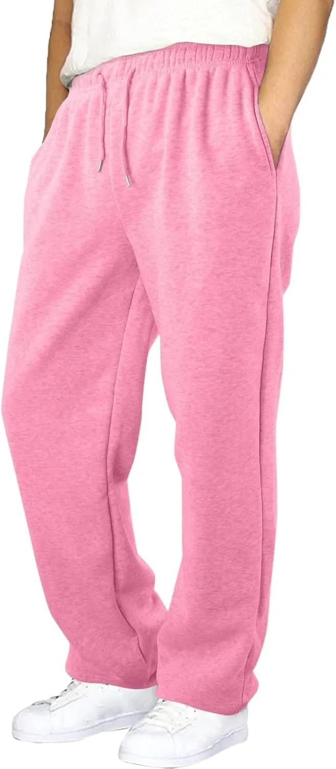 Mens Sweatpants Open Bottom Athletic Baggy Straight Leg Pants Casual Drawstring Waist Fleece Joggers with Pockets