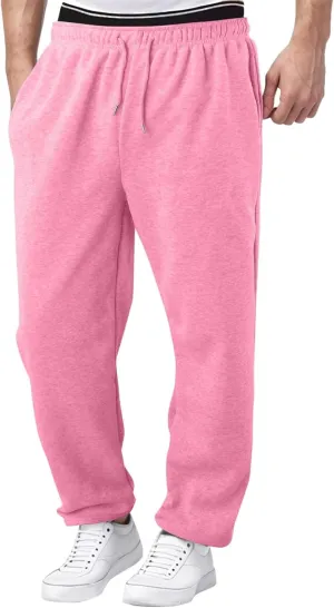 Mens Sweatpants Open Bottom Athletic Baggy Straight Leg Pants Casual Drawstring Waist Fleece Joggers with Pockets