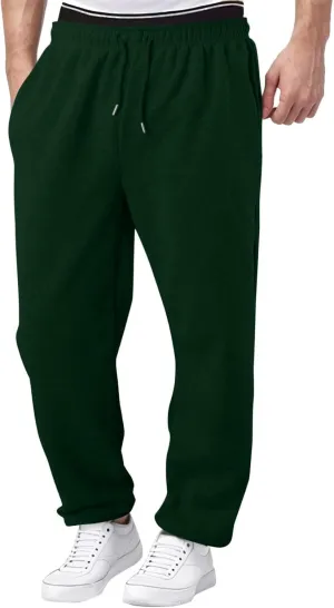 Mens Sweatpants Open Bottom Athletic Baggy Straight Leg Pants Casual Drawstring Waist Fleece Joggers with Pockets