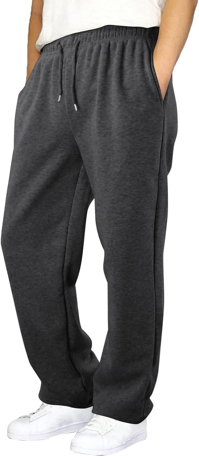 Mens Sweatpants Open Bottom Athletic Baggy Straight Leg Pants Casual Drawstring Waist Fleece Joggers with Pockets