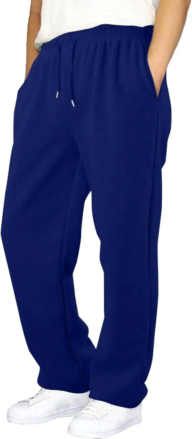 Mens Sweatpants Open Bottom Athletic Baggy Straight Leg Pants Casual Drawstring Waist Fleece Joggers with Pockets