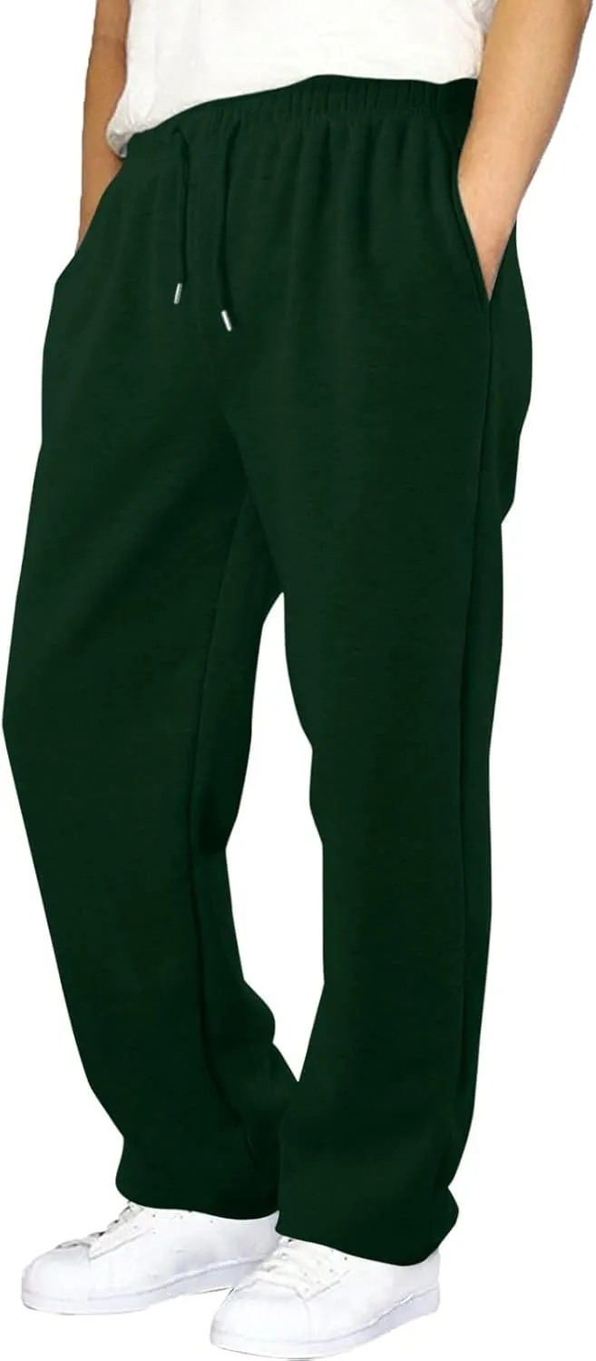 Mens Sweatpants Open Bottom Athletic Baggy Straight Leg Pants Casual Drawstring Waist Fleece Joggers with Pockets