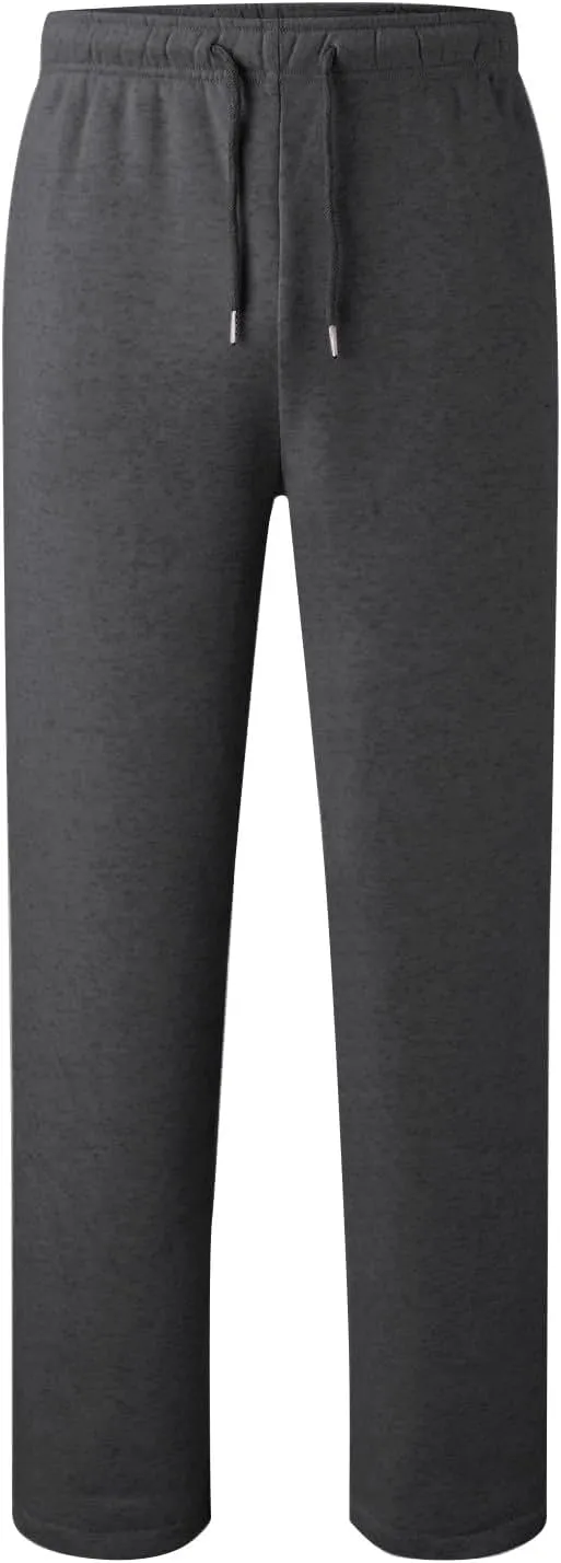 Mens Sweatpants Open Bottom Athletic Baggy Straight Leg Pants Casual Drawstring Waist Fleece Joggers with Pockets