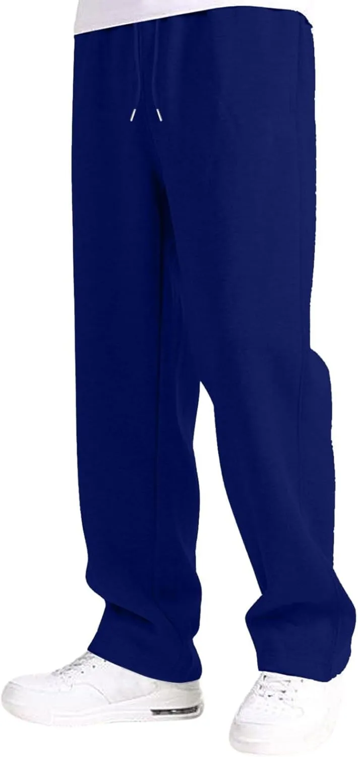 Mens Sweatpants Open Bottom Athletic Baggy Straight Leg Pants Casual Drawstring Waist Fleece Joggers with Pockets