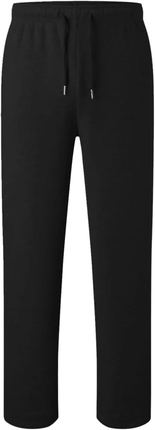 Mens Sweatpants Open Bottom Athletic Baggy Straight Leg Pants Casual Drawstring Waist Fleece Joggers with Pockets