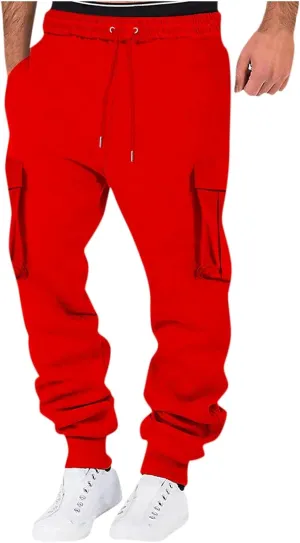 Mens Sweatpants with Pockets Big and Tall Pant Fleece Liend Pants Hiking Drawstring Joggers Cargo Pant Men Pants Hiking