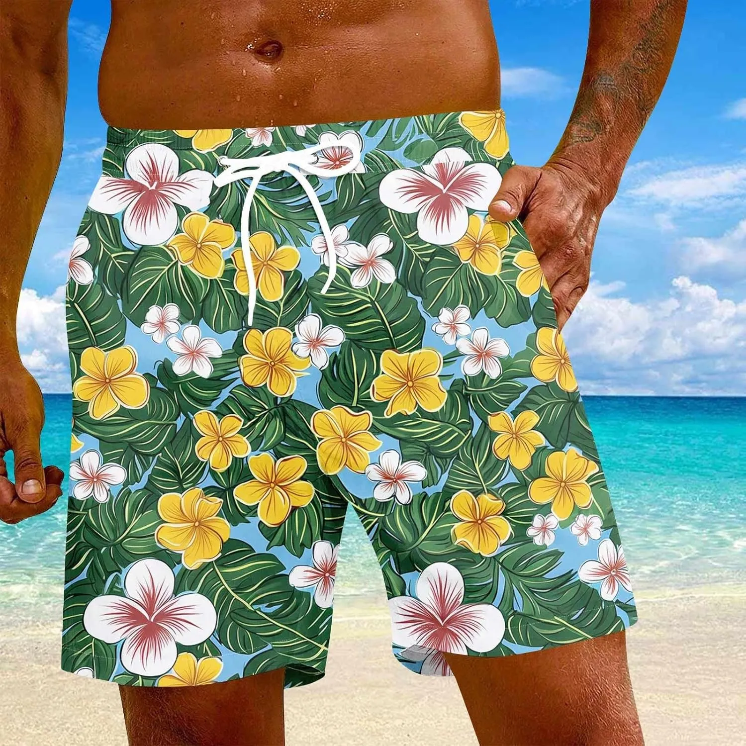 Men's Swim Trunks Quick Dry Beach Swim Shorts Stretch Board Shorts Swimsuit with Pockets