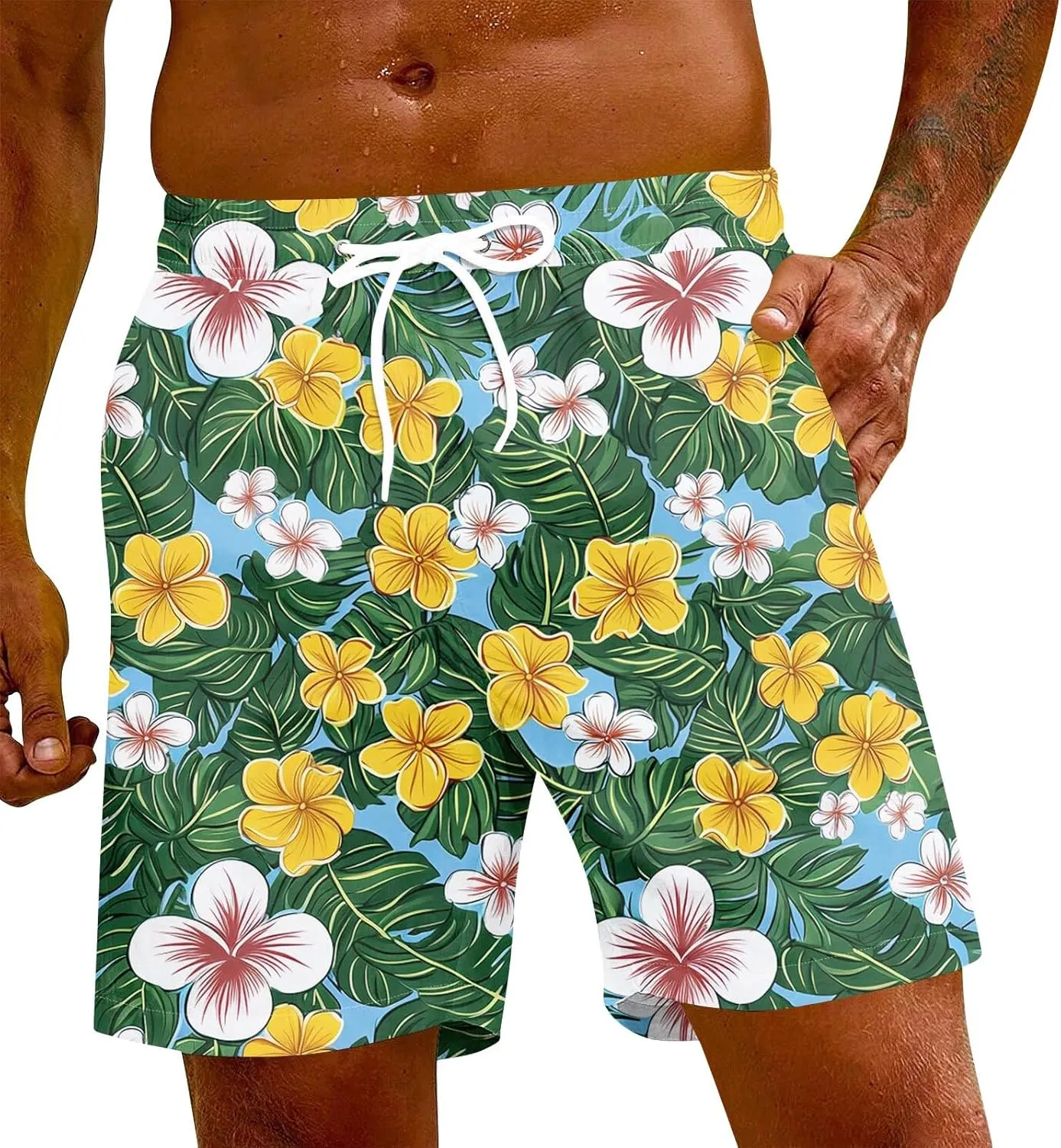 Men's Swim Trunks Quick Dry Beach Swim Shorts Stretch Board Shorts Swimsuit with Pockets