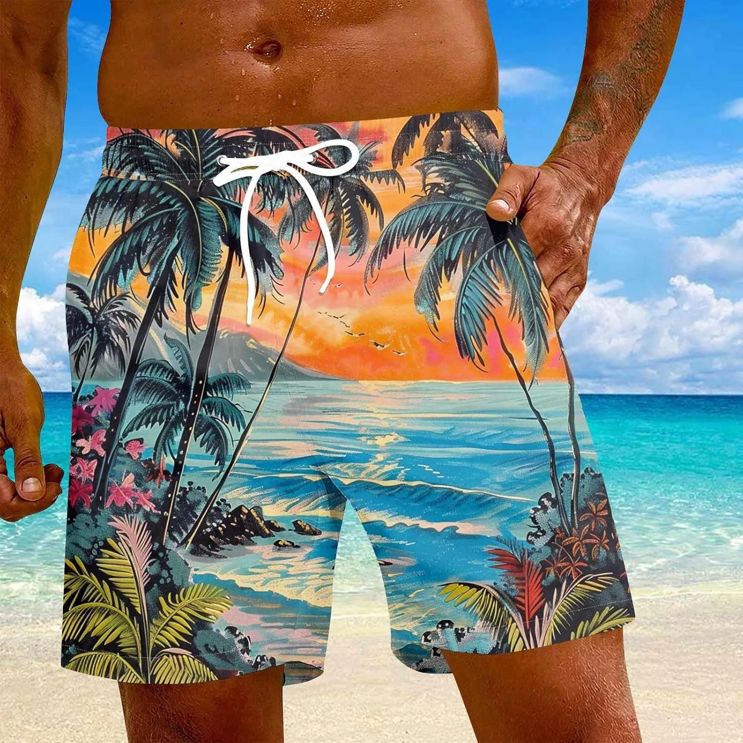 Men's Swim Trunks Quick Dry Beach Swim Shorts Stretch Board Shorts Swimwear with Pockets