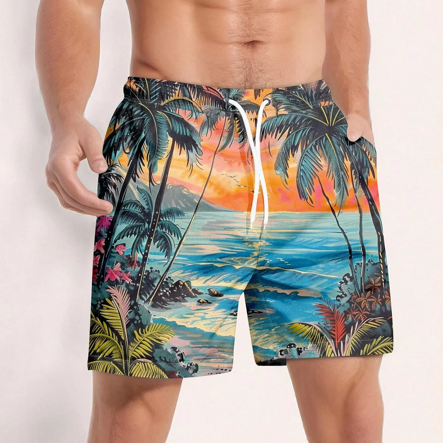 Men's Swim Trunks Quick Dry Beach Swim Shorts Stretch Board Shorts Swimwear with Pockets