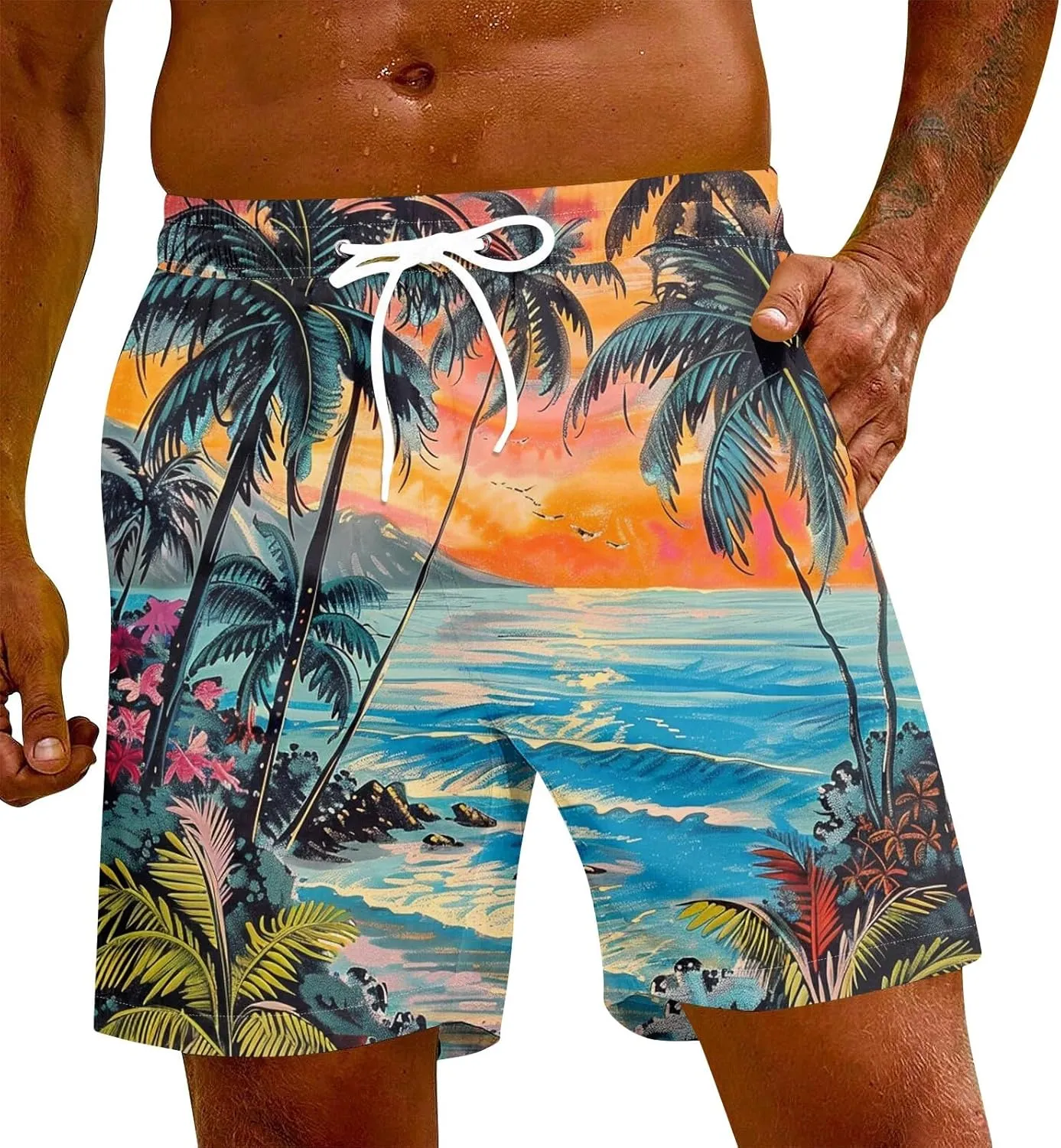 Men's Swim Trunks Quick Dry Beach Swim Shorts Stretch Board Shorts Swimwear with Pockets