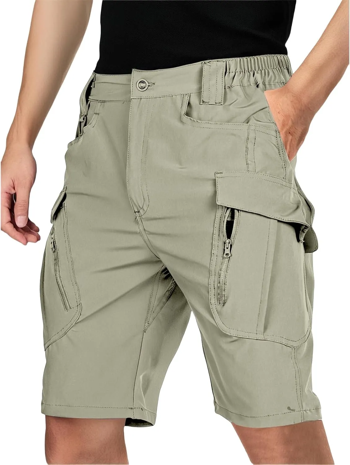 Men's Tactical Cargo Shorts Quick Dry Outdoor Stretch Hiking Shorts Breathable Elastic Waist Pant with Multi Pockets