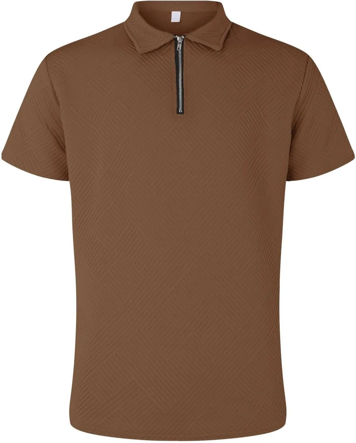 Men's Textured Polo Shirt Short Sleeve Zip Up Collar Business Casual Loungewear Solid Color Quick Dry Travel Office Blouse