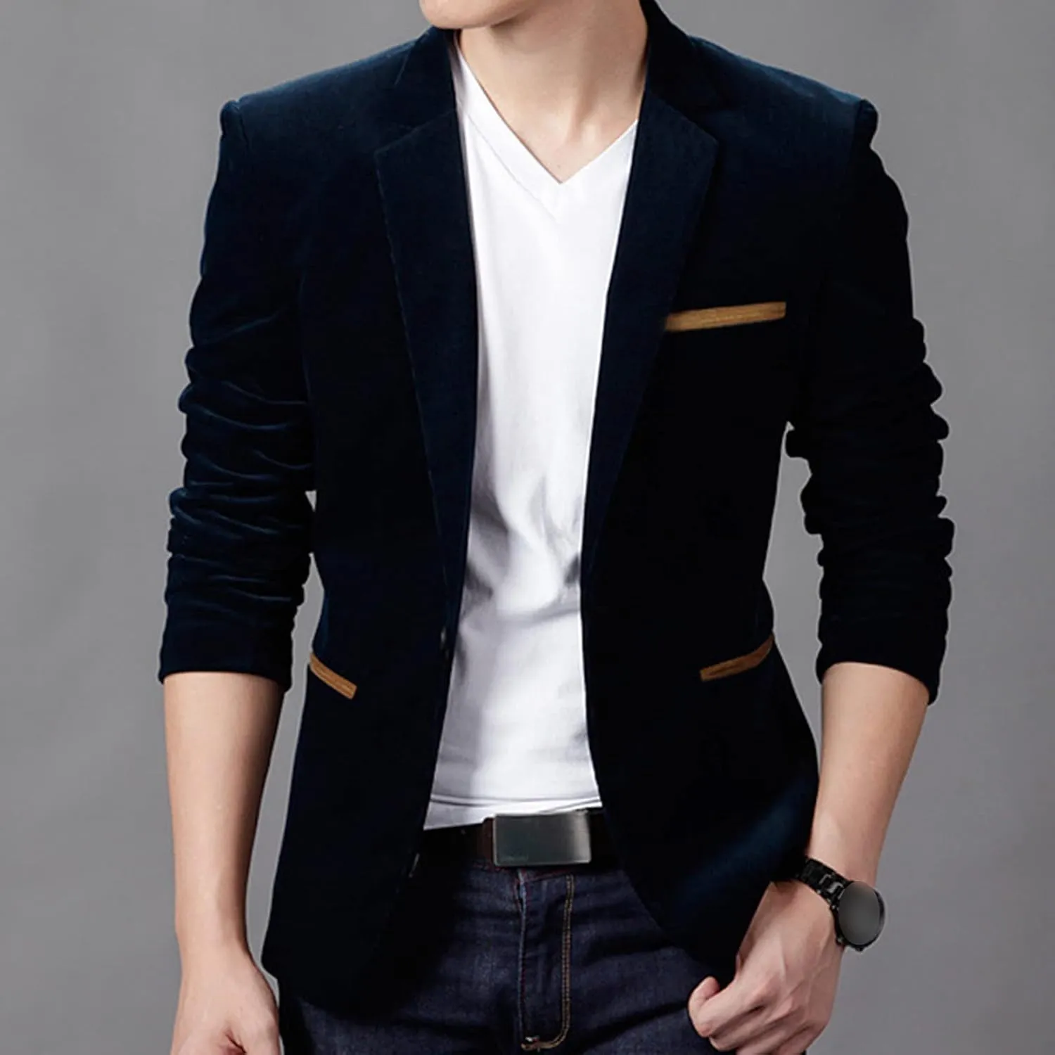 Men's Vintage One Button Blazer Lightweight Solid Casual Sport Coat Single Breasted Slim Fit Suit Jacket