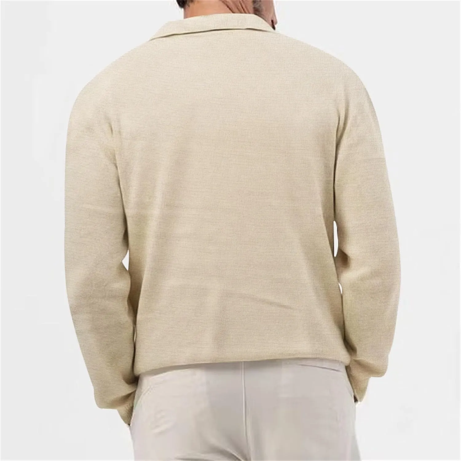 Mens Waffle Polo Shirt Long Sleeve V Neck Casual Slim Fit Collared Golf T-Shirts Thermal Textured Pullover Tops