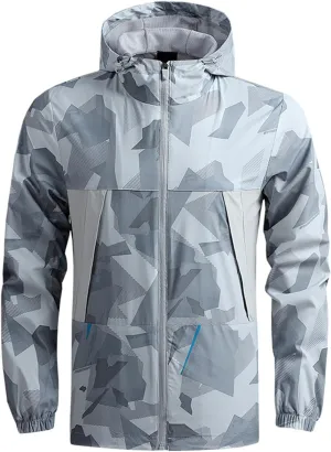 Mens Windproof Jacket Lightweight Mountain Sport Jacket Breathable Hooded Windbreaker Coat for Cycling Golf Travel