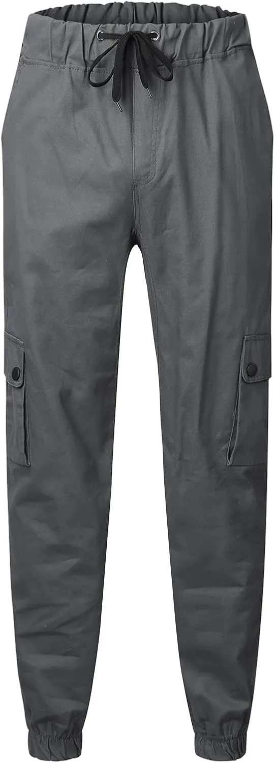 Mens Workout Cargo Sweatpants for Men Heavyweight Cargo Fleece Stretch Elastic Waist Jogger Sports Pants Drawstring