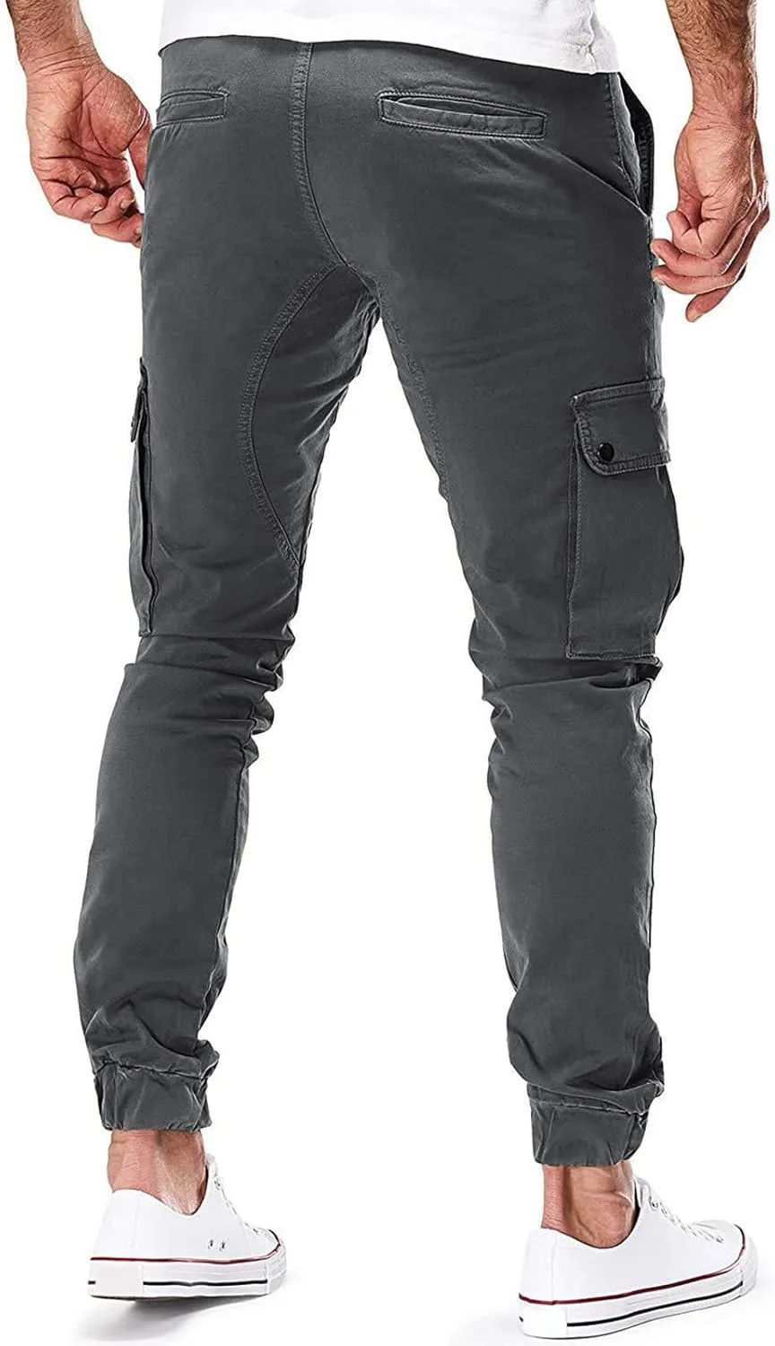 Mens Workout Cargo Sweatpants for Men Heavyweight Cargo Fleece Stretch Elastic Waist Jogger Sports Pants Drawstring
