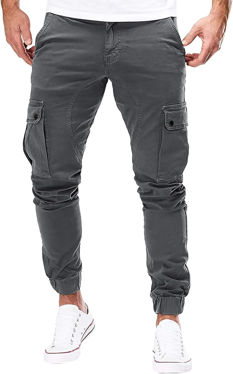 Mens Workout Cargo Sweatpants for Men Heavyweight Cargo Fleece Stretch Elastic Waist Jogger Sports Pants Drawstring
