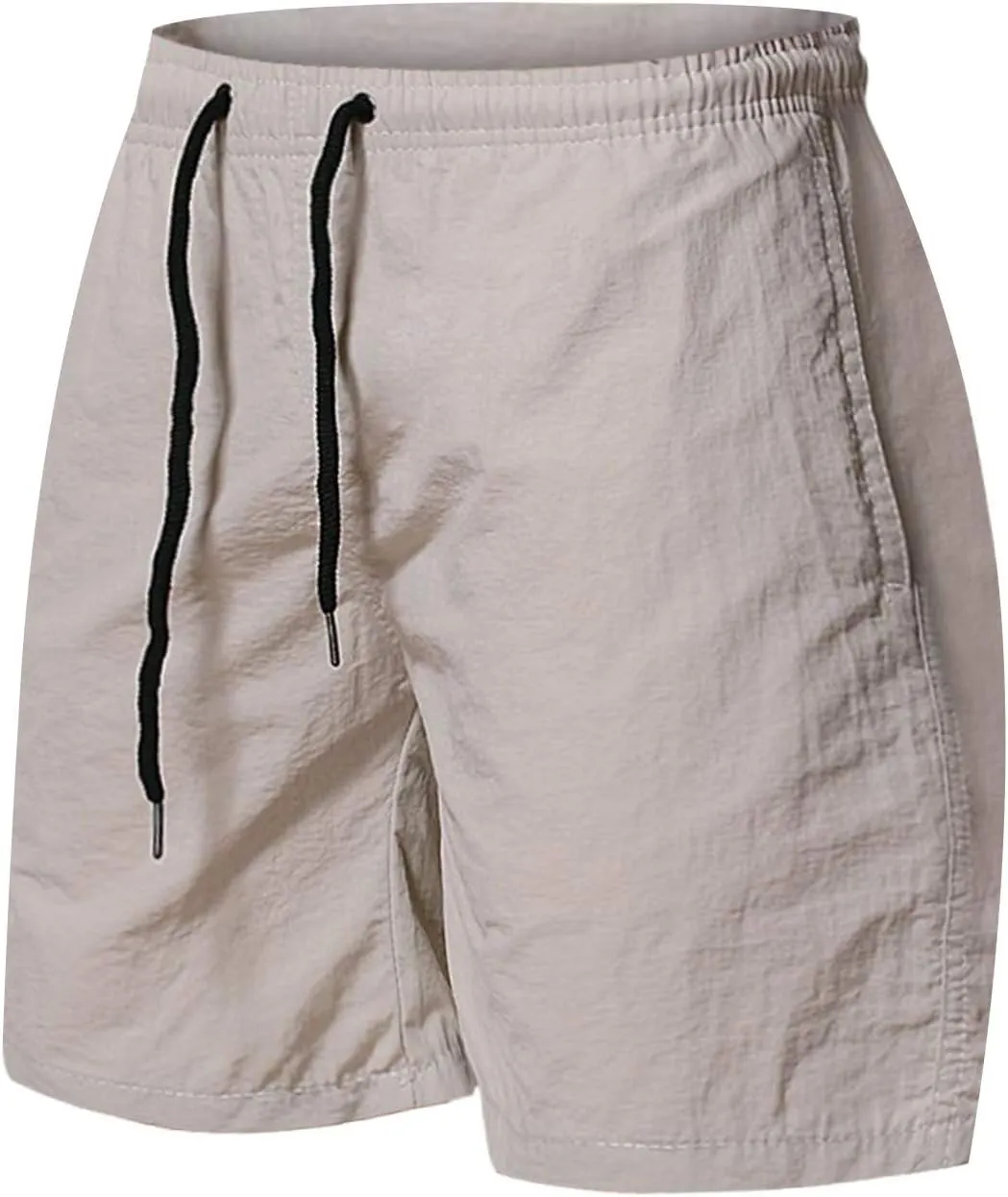 Mens Workout Running Shorts Summer Quick Dry Beach Shorts Drawstring Elastic Waist Solid Loose Fit Sports Shorts