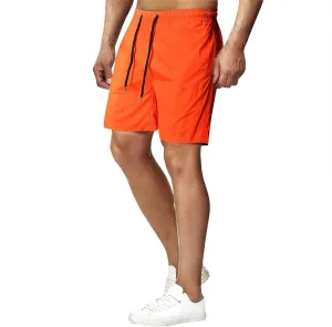 Mens Workout Running Shorts Summer Quick Dry Beach Shorts Drawstring Elastic Waist Solid Loose Fit Sports Shorts