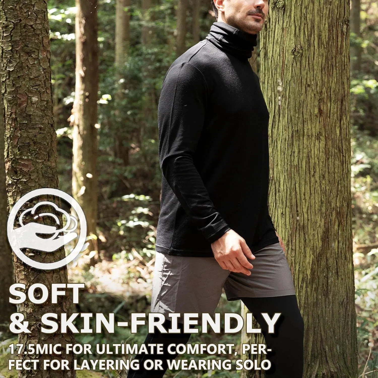 Merino Protect 100% Merino Wool Base Layer Mens Set Thermals Odor Resistance Underwear For Cold Weather