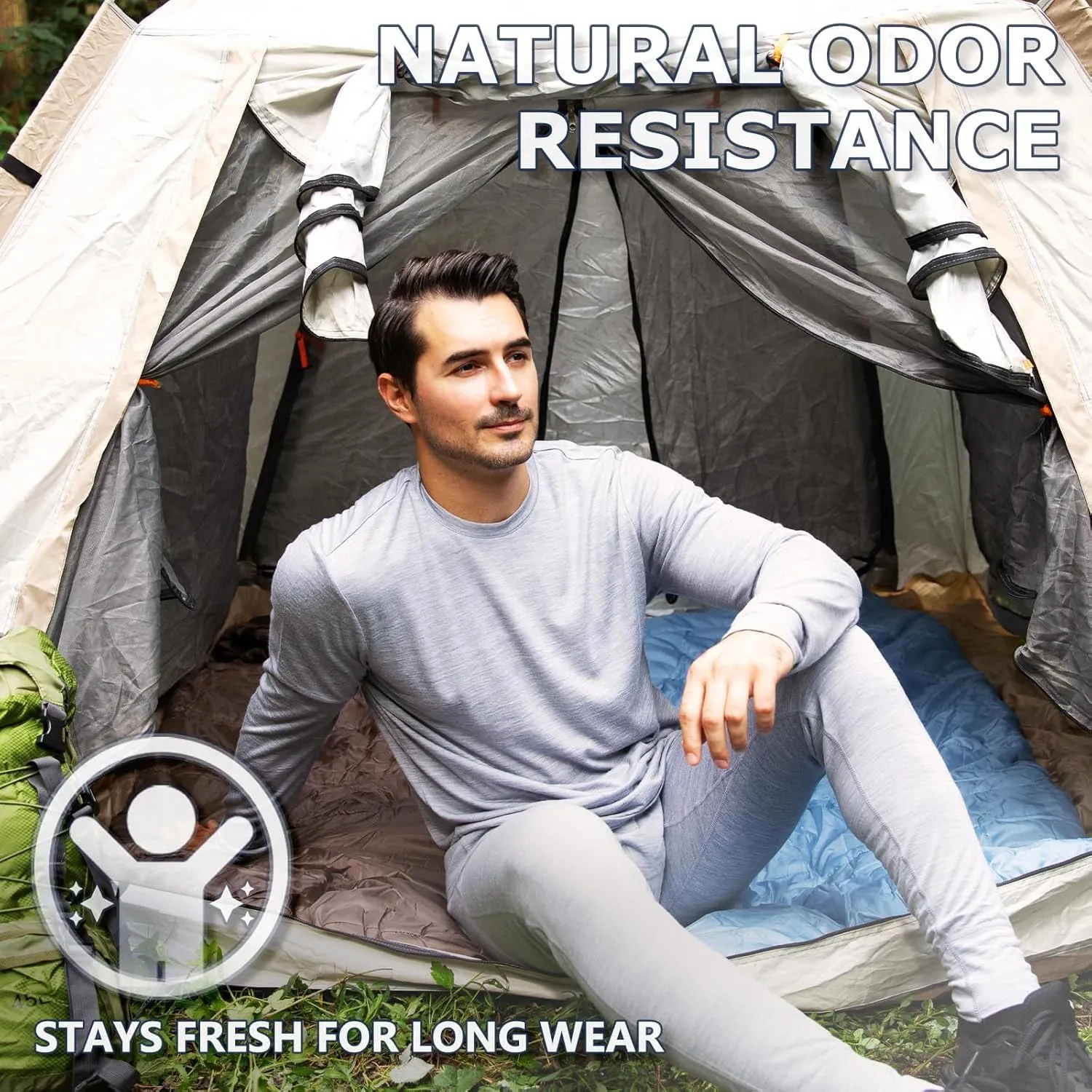 Merino Protect 100% Merino Wool Base Layer Mens Set Thermals Odor Resistance Underwear For Cold Weather