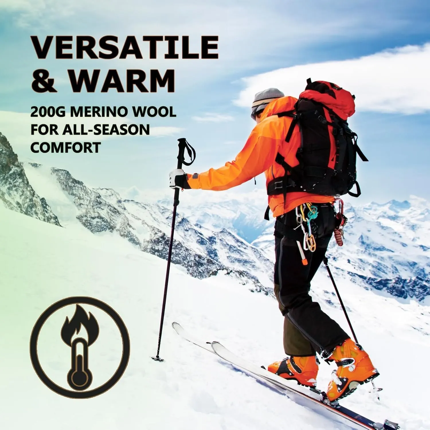 Merino Protect 100% Merino Wool Base Layer Mens Set Thermals Odor Resistance Underwear For Cold Weather