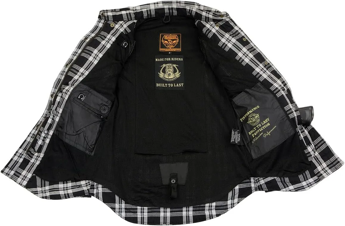 Milwaukee Leather MPL2600 Women’s Plaid Flannel Biker Shirt w/CE Approved Armor - Reinforced w/Aramid Fiber