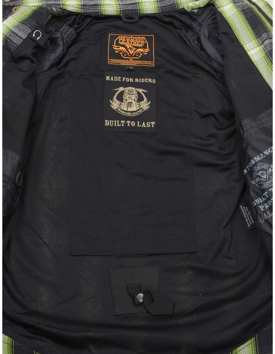 Milwaukee Leather MPM1658 Men's Plaid Flannel Biker Shirt with CE Approved Armor - Reinforced w/Aramid Fiber