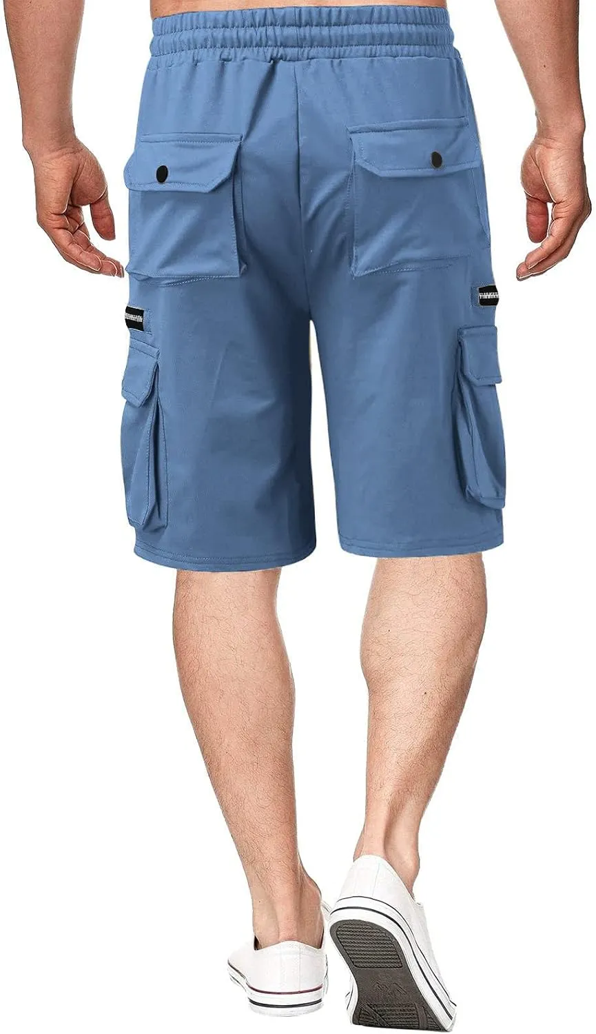 Muscularfit Shorts Men Casual Cotton Gym Athletic Workout Cargo Shorts Summer Fashion Drawstring Stretch Multi Pockets Shorts
