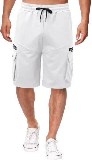 Muscularfit Shorts Men Casual Cotton Gym Athletic Workout Cargo Shorts Summer Fashion Drawstring Stretch Multi Pockets Shorts