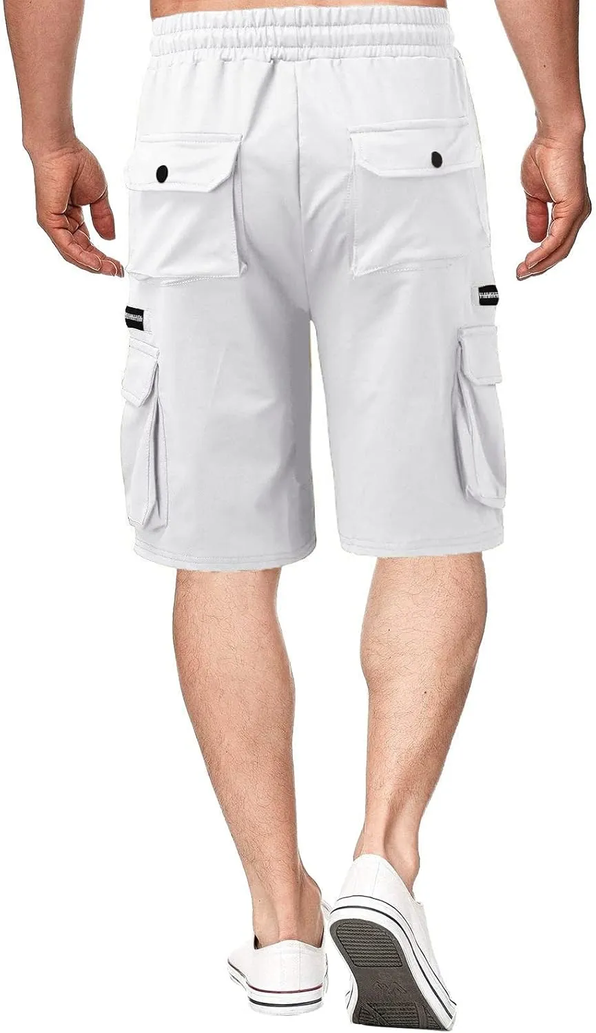 Muscularfit Shorts Men Casual Cotton Gym Athletic Workout Cargo Shorts Summer Fashion Drawstring Stretch Multi Pockets Shorts