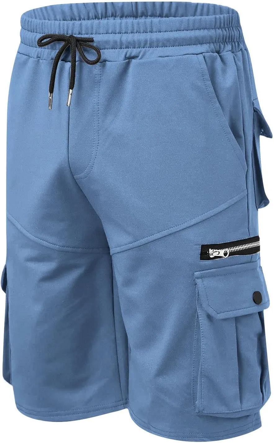 Muscularfit Shorts Men Casual Cotton Gym Athletic Workout Cargo Shorts Summer Fashion Drawstring Stretch Multi Pockets Shorts