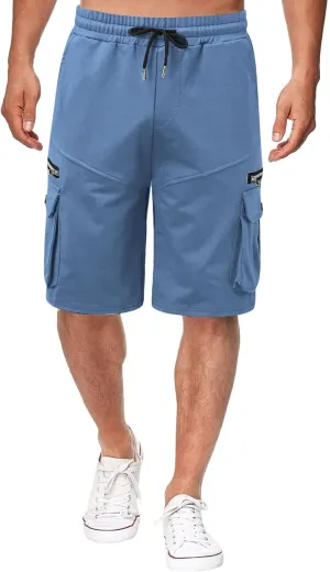 Muscularfit Shorts Men Casual Cotton Gym Athletic Workout Cargo Shorts Summer Fashion Drawstring Stretch Multi Pockets Shorts