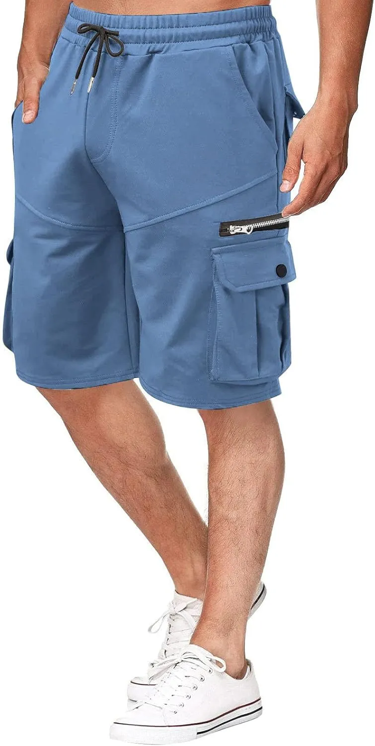 Muscularfit Shorts Men Casual Cotton Gym Athletic Workout Cargo Shorts Summer Fashion Drawstring Stretch Multi Pockets Shorts